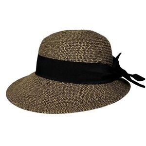 Scala Riviera Women's Paper Braid Round Crown 4" Brim Sunhat Straw Ribbon Travel